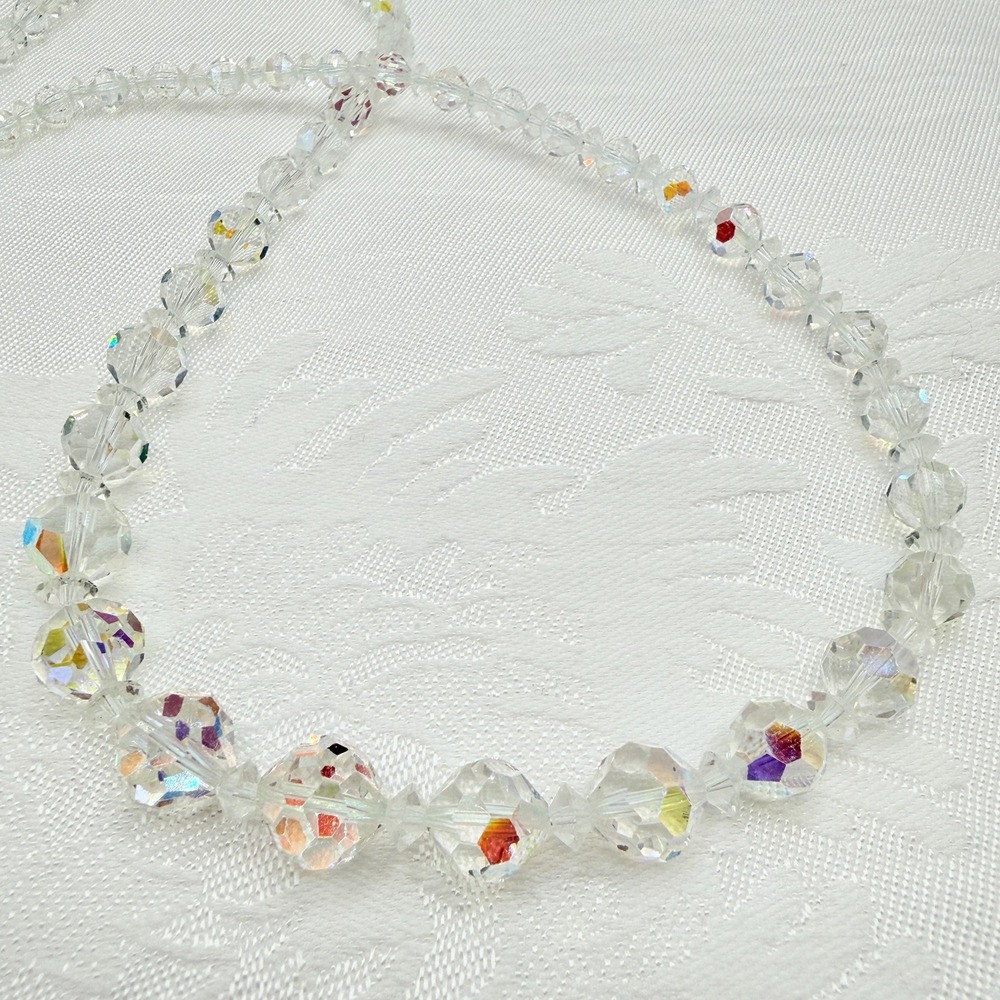 Vintage 22" Graduated AB Iridescent Aurora Borealis Glass Crystal Bead Necklace
